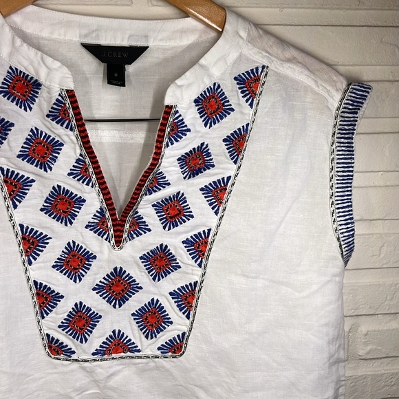 J. Crew White Embroidered Design Sleeveless Linen and Cotton Top, Women Size 0 - Picture 4 of 9